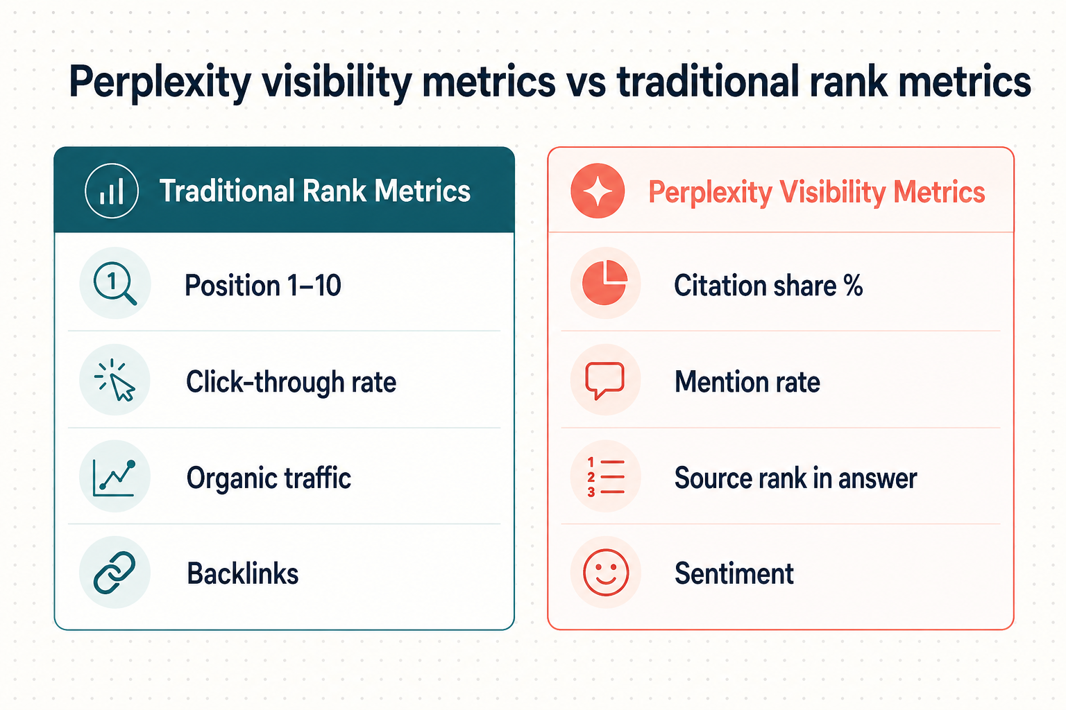Metricas de visibilidade no Perplexity em comparacao com metricas tradicionais de rank