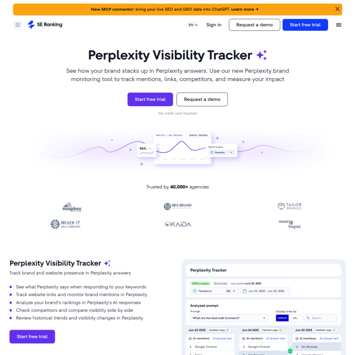 أداة تتبّع النتائج في AI Search Toolkit من SE Ranking