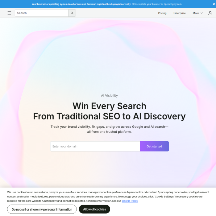 درجة الظهور بالذكاء الاصطناعي ومقارنة المنافسين في Semrush AI Toolkit